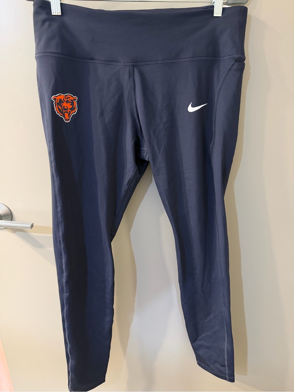 Nike dri fit Navy Leggings with Orange Chicago Bears Patch and White Swoosh